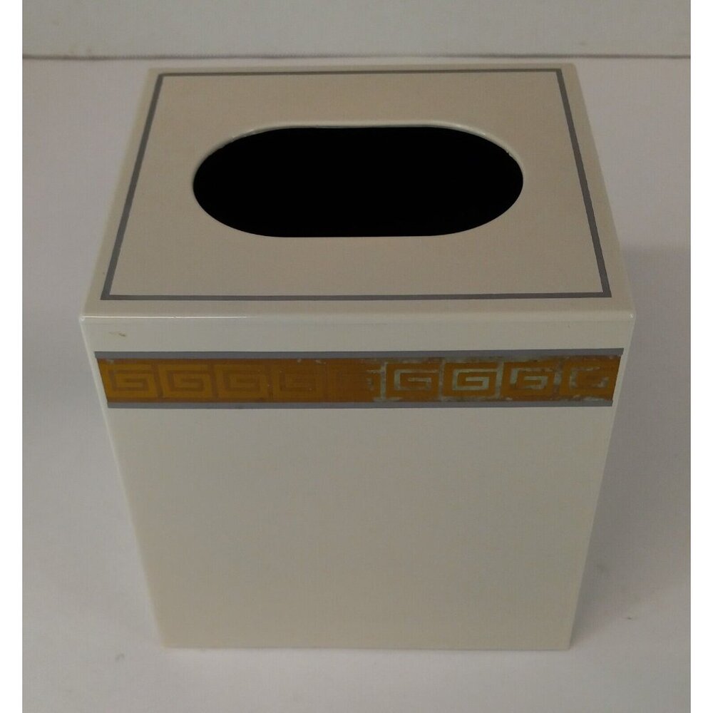 Springs Tissue Box Cover Greek Border Pattern 5 3/8" x 4 7/8" x 5 5/8" Pre-Owned